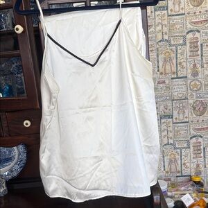 White satin Pajama Pants with Black Trim